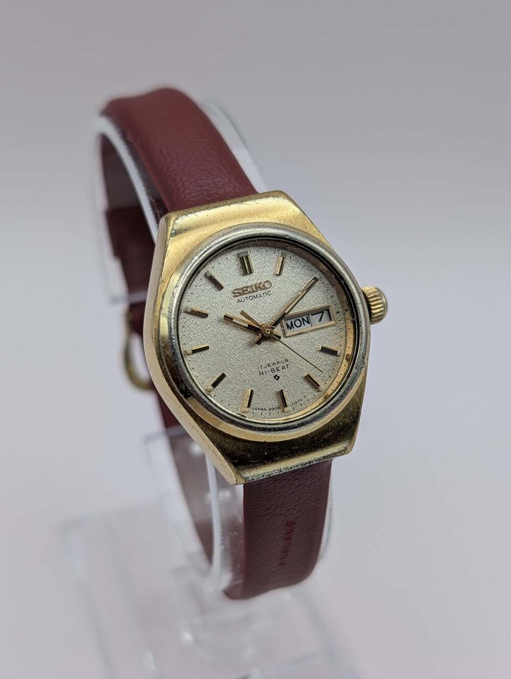 Vintage Seiko Hi-Beat Automatic Ladies Watch, Gold-Tone Day-Date Textured Dial B